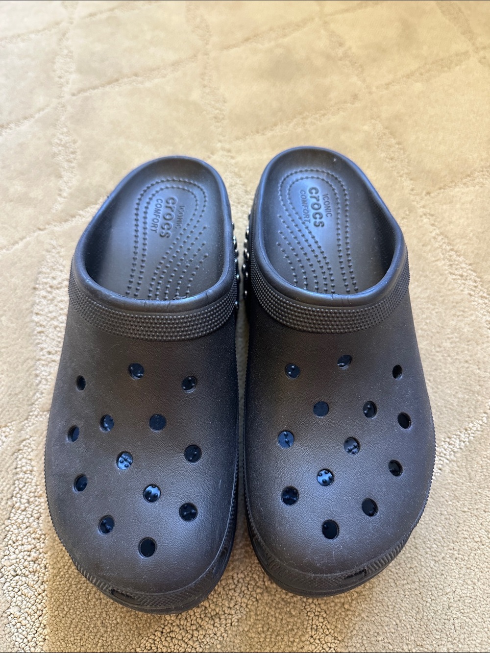 CROCS Classic Clog — Black with silver heel studs Tall. Worn once